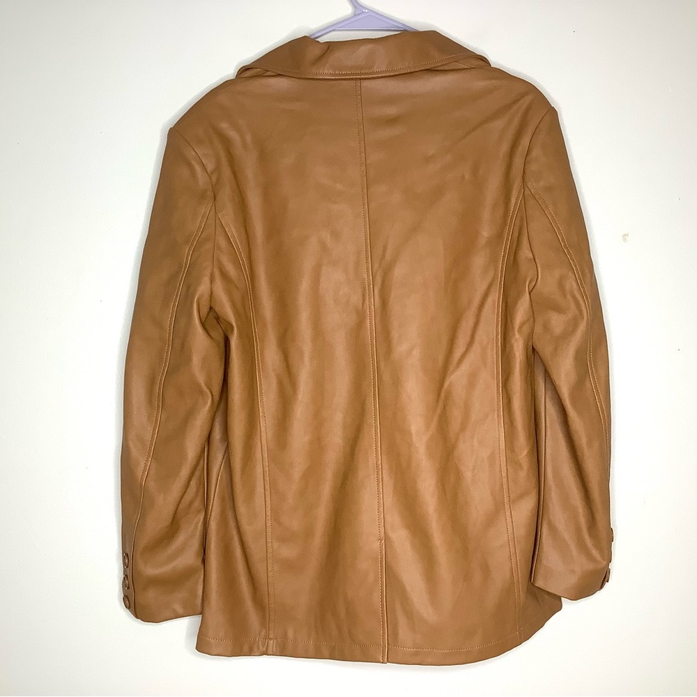 < Avec Les Filles Tan Faux Leather Blazer Jacket > - Picture 6 of 6